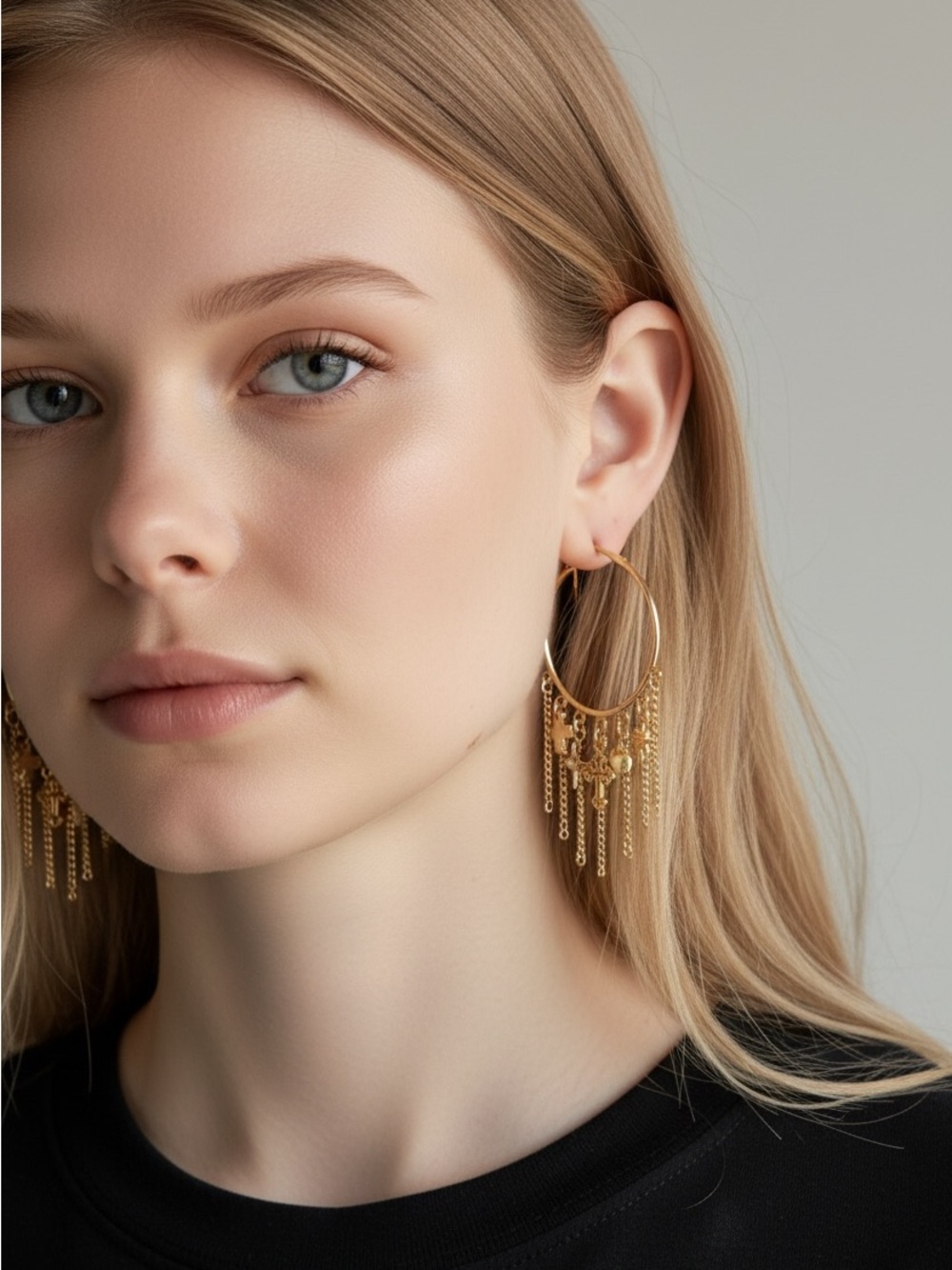 10/8 Gold Fringe Hoop Earrings for Women - Elegant Dangle Design